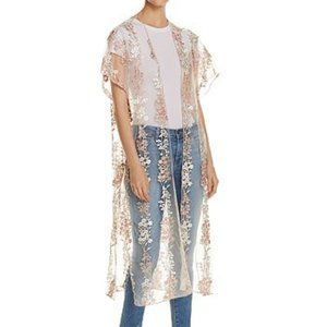 Floral Embroidered Mesh Duster Kimono
